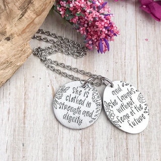She is Clothed in Strength and Dignity Necklace
