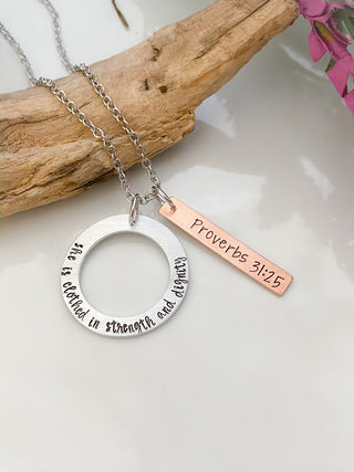 She is Clothed in Strength and Dignity Necklace