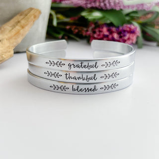 Grateful, Thankful, Blessed Cuff Bracelet Set