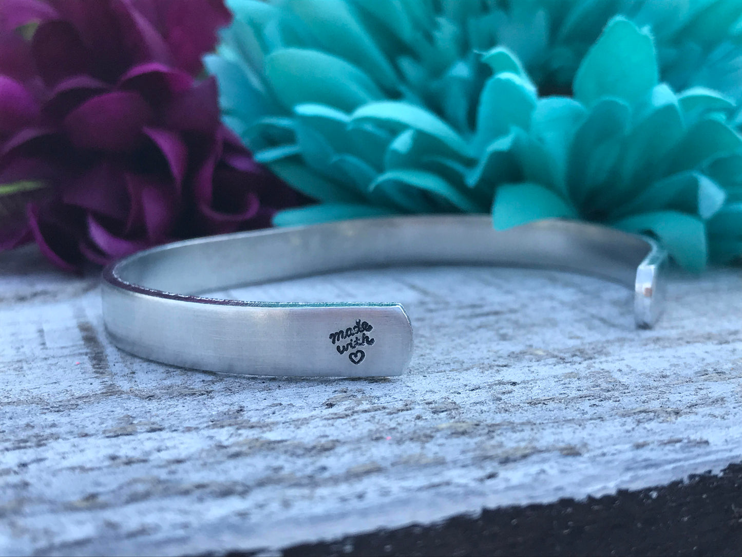 LOVE MY TRIBE--handstamped skinny silver cuff bracelet--strong woman--friend gift--mom jewelry--proud mom--feathers--daily reminder--mantra