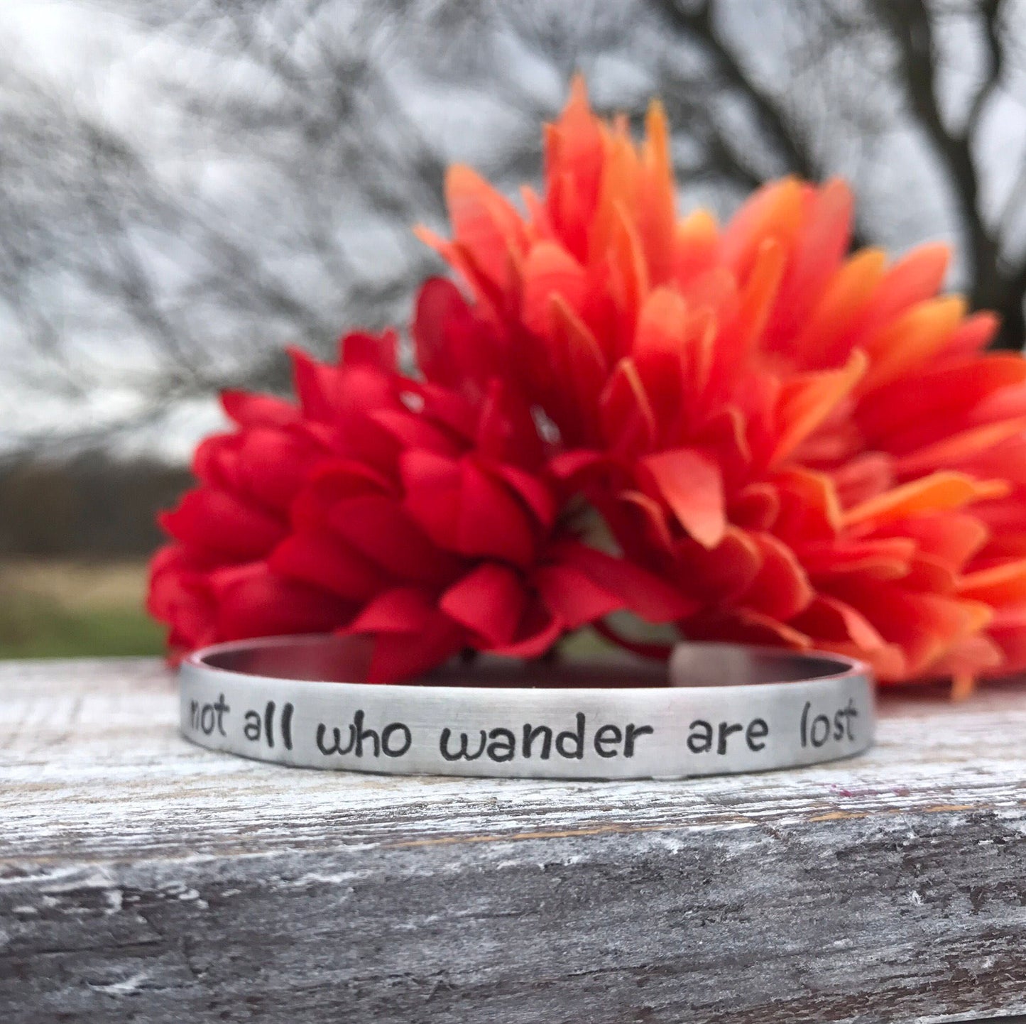 NOT ALL WHO wander are lost bracelet--strong woman--hand stamped cuff bracelet--skinny silver mantra bracelet--gift under 20--christmas gift