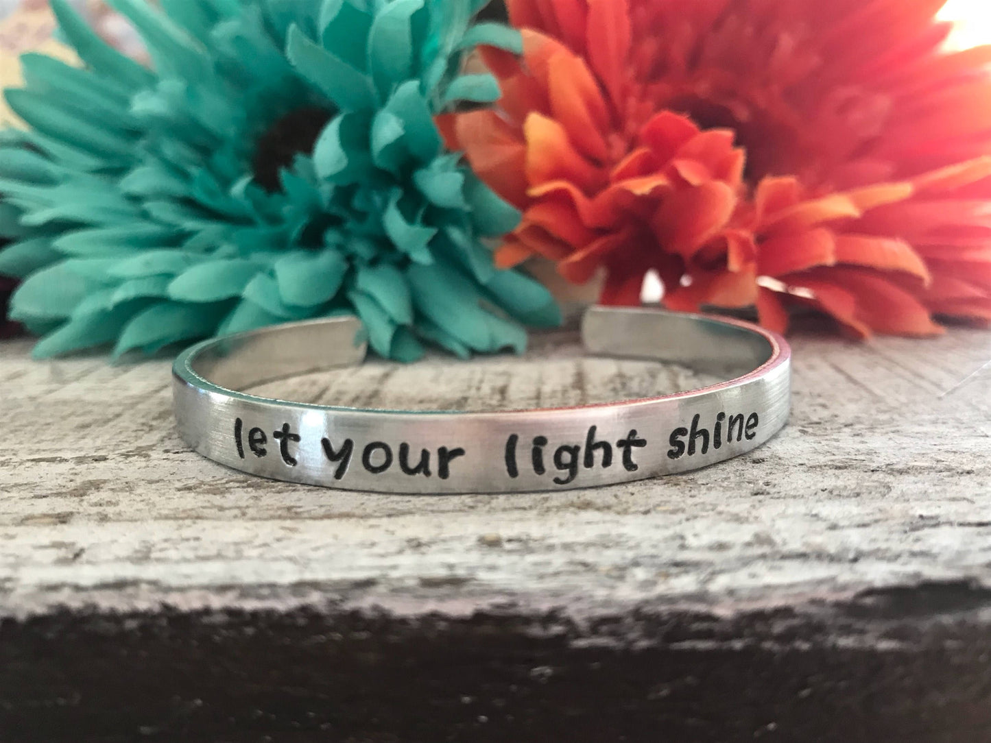LET YOUR LIGHT shine bracelet--hand stamped mantra bracelet--religious jewelry--friend gift--bible verse--christmas--gift under 20