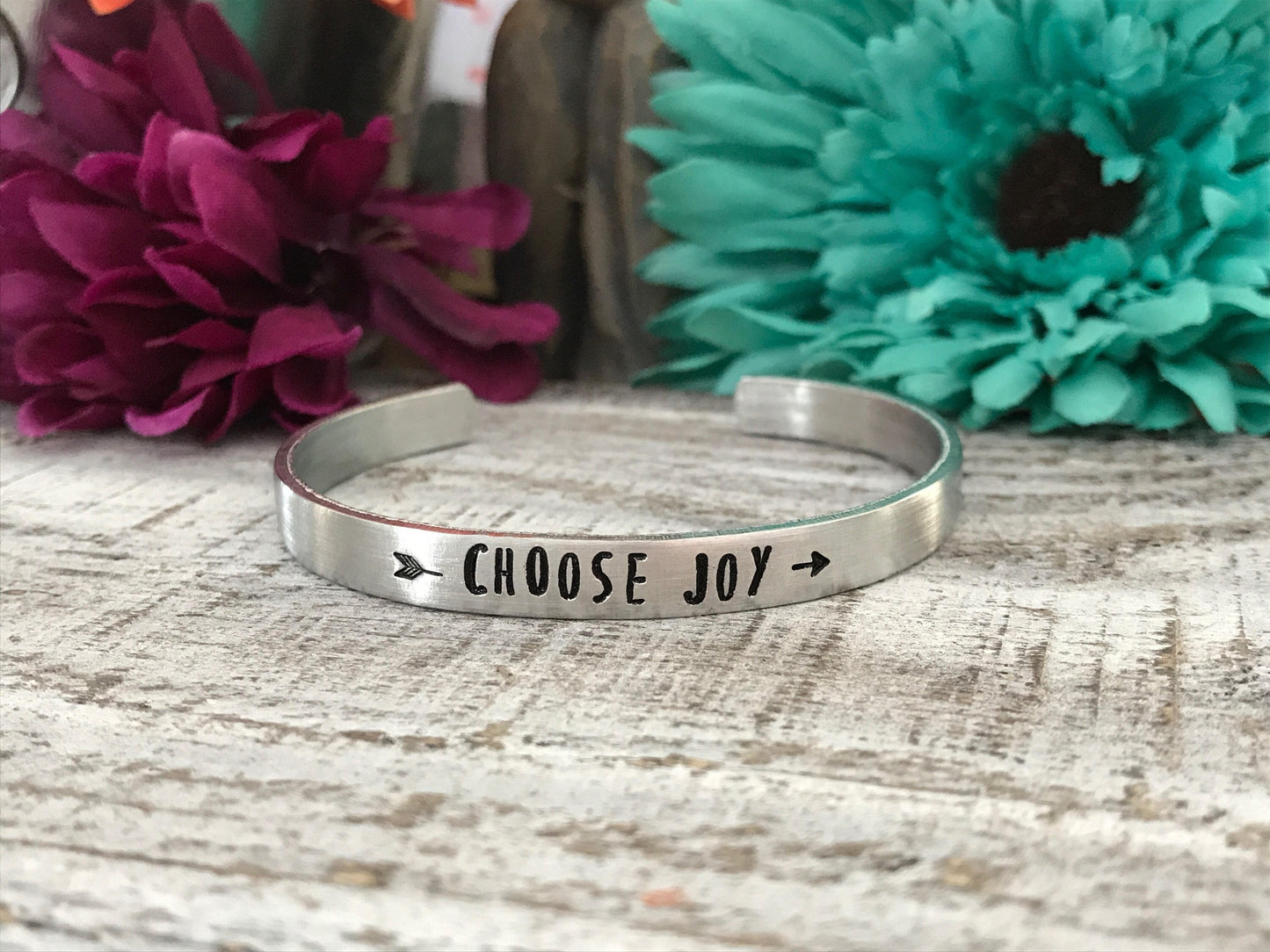 CHOOSE JOY bracelet--JOY jewelry-encouragement jewelry-hand stamped-skinny silver-mantra cuff bracelet-friend gift-Christmas gift--birthday