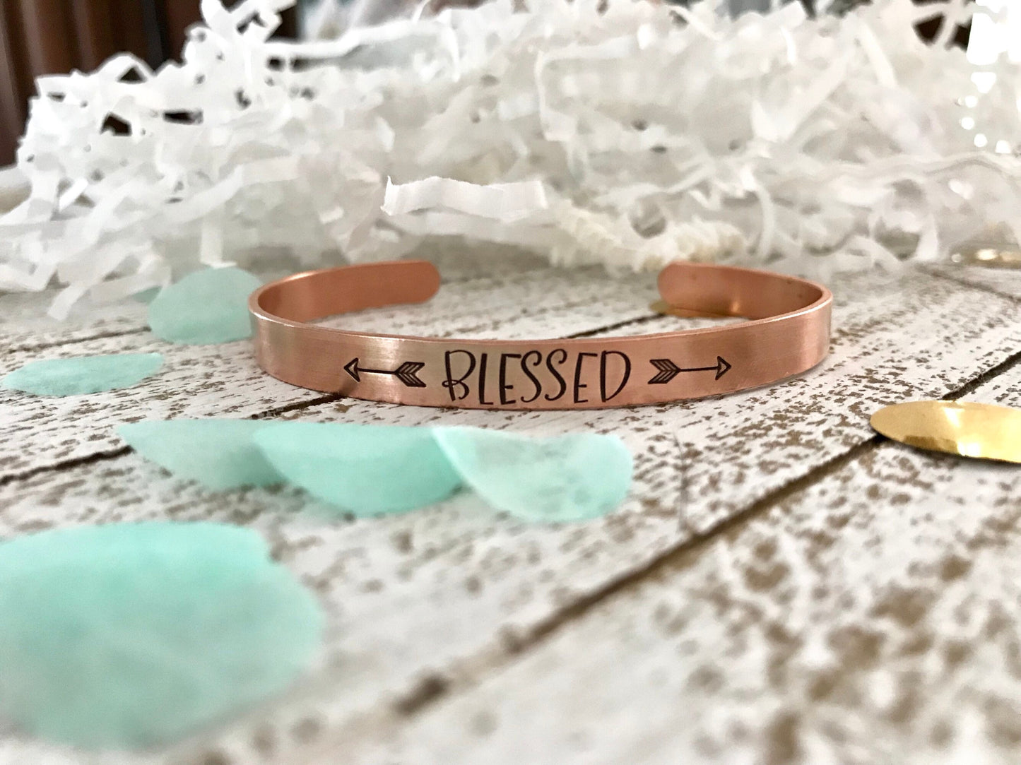 BLESSED bracelet--blessed jewelry--copper bracelet--christian jewelry--blessed gift--quote bracelet--faith bracelet--stacking bracelet