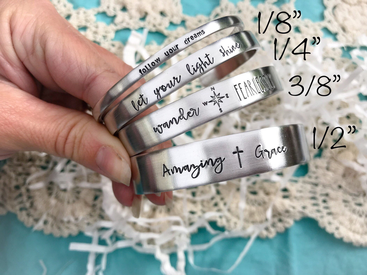 CUSTOMIZED--PERSONALIZED bracelet--hand stamped skinny silver cuff--custom saying bracelet--mantra bracelet--name bracelet