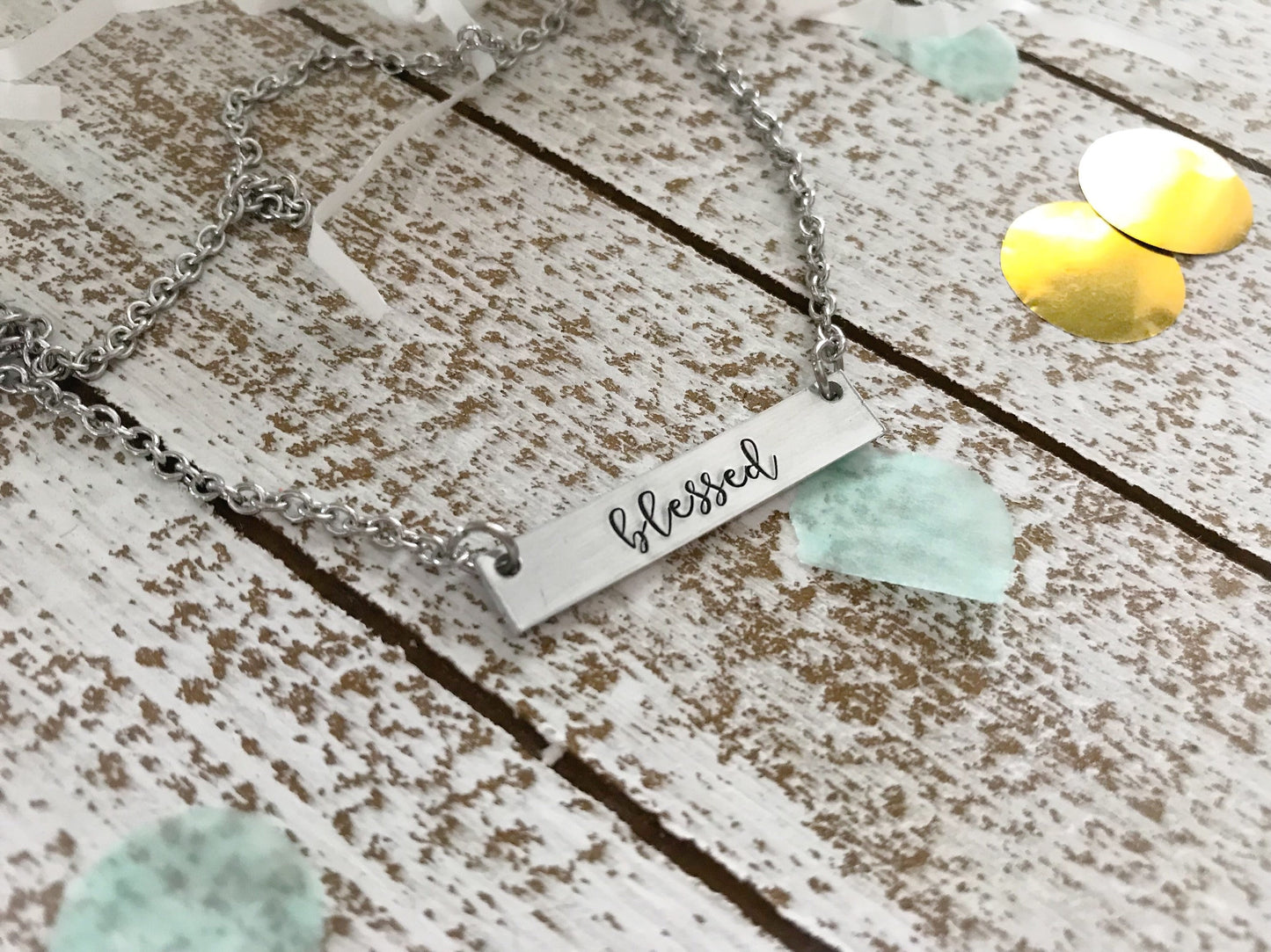 Bar necklace--blessed necklace--silver bar--layering necklace--dainty--religious necklace--custom bar necklace--handstamped necklace