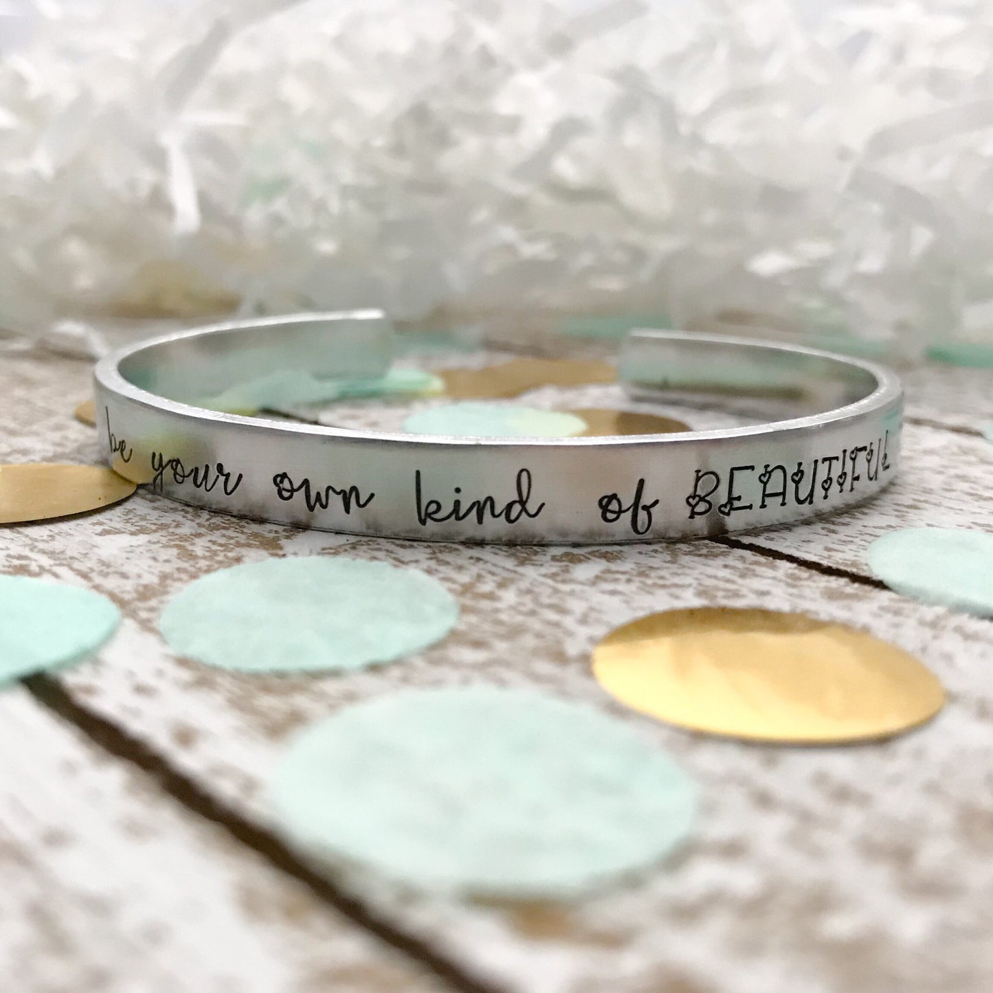 Be your own kind of beautiful bracelet--strong woman--inspirational jewelry--birthday gift--friend gift--hand stamped--skinny silver--mantra