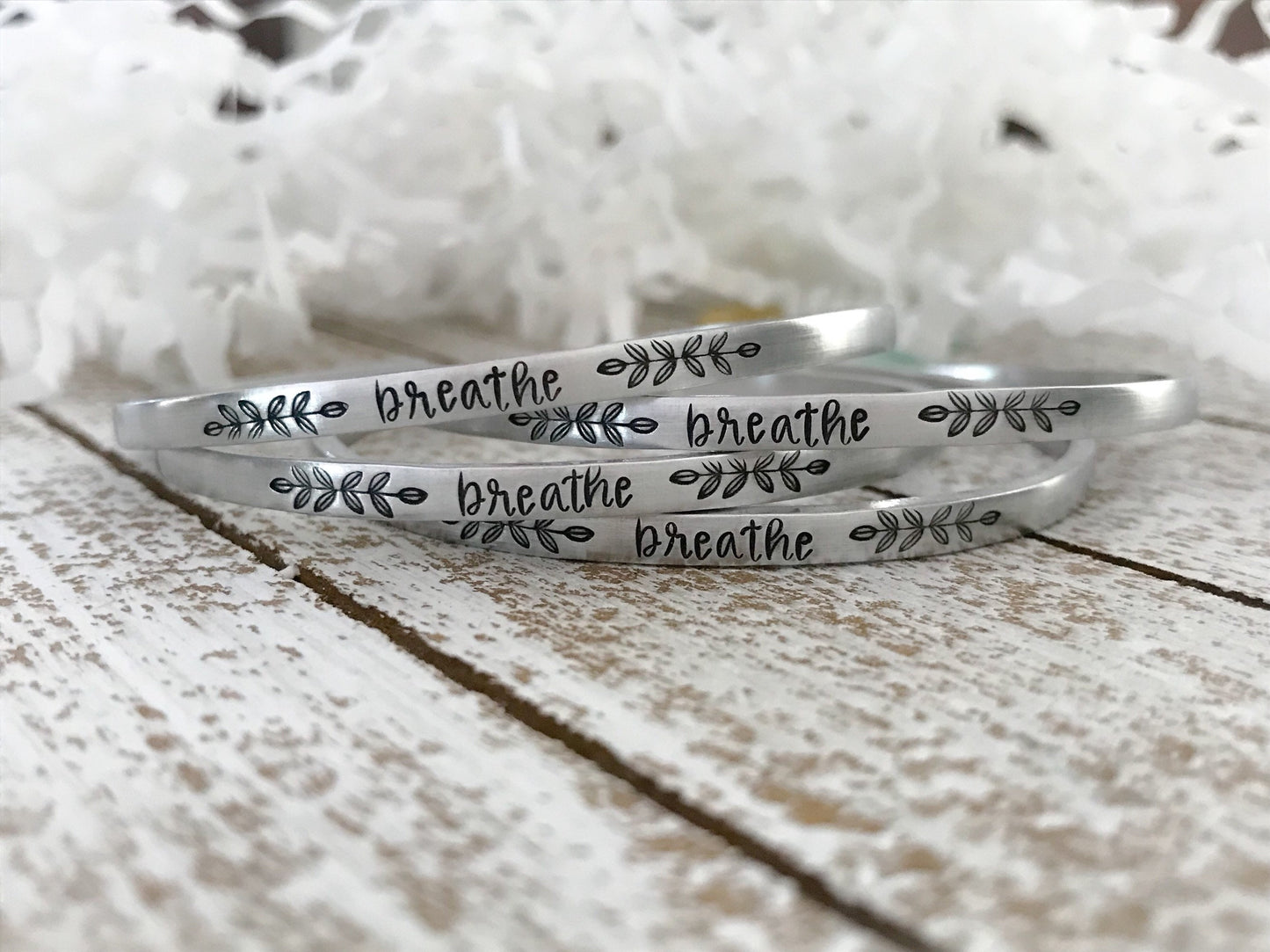 BREATHE bracelet--just breathe--yoga bracelet--breathe band--calming bracelet--breathe in--happiness bracelet--inspiration bracelet