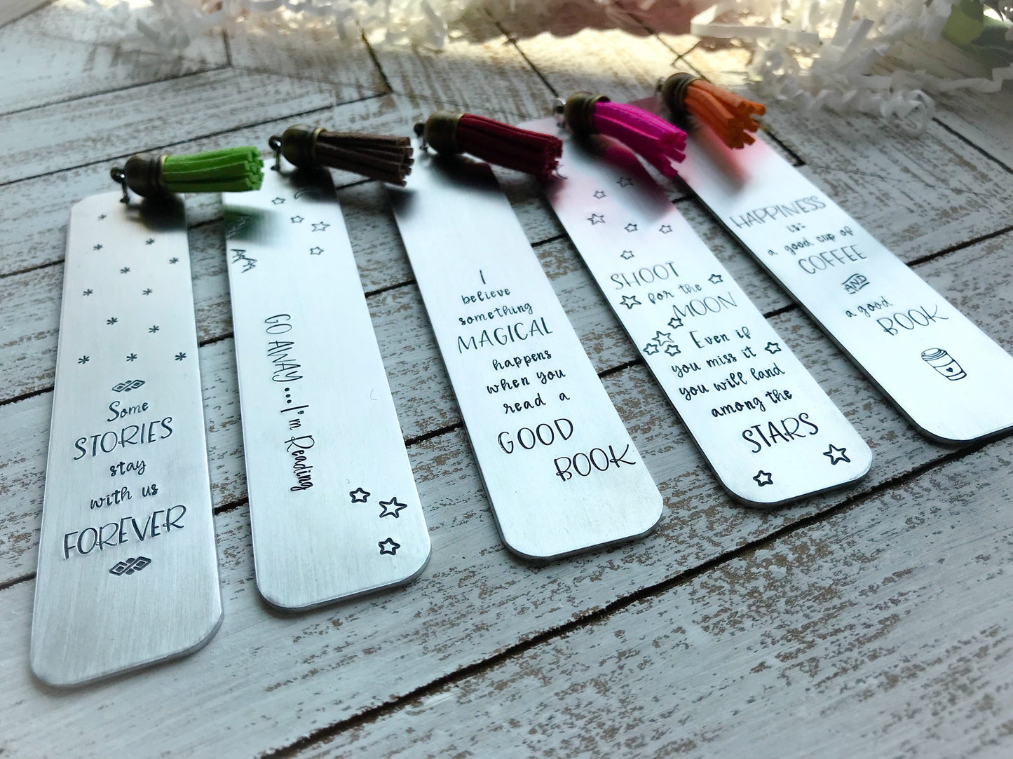 FUNNY BOOKMARK--Hand stamped metal bookmark--go away, im reading bookmark--graduation gift--book accessory--book worm gift