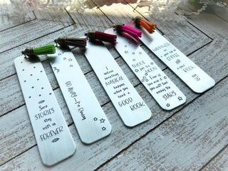 FUNNY BOOKMARK--Hand stamped metal bookmark--go away, im reading bookmark--graduation gift--book accessory--book worm gift