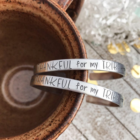 Thankful for my tribe bracelet--thankful bracelet--tribe bracelet--love my tribe--quote bracelet--inspirational--gift for her--friend gift