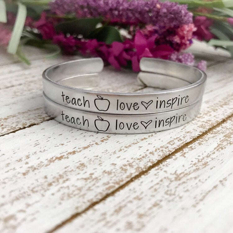 Teach. Love. Inspire--teacher bracelet--teacher gift--personalized cuff