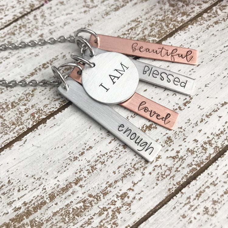 I Am Enough Engraved Silver Bar Chain Necklace | eBay