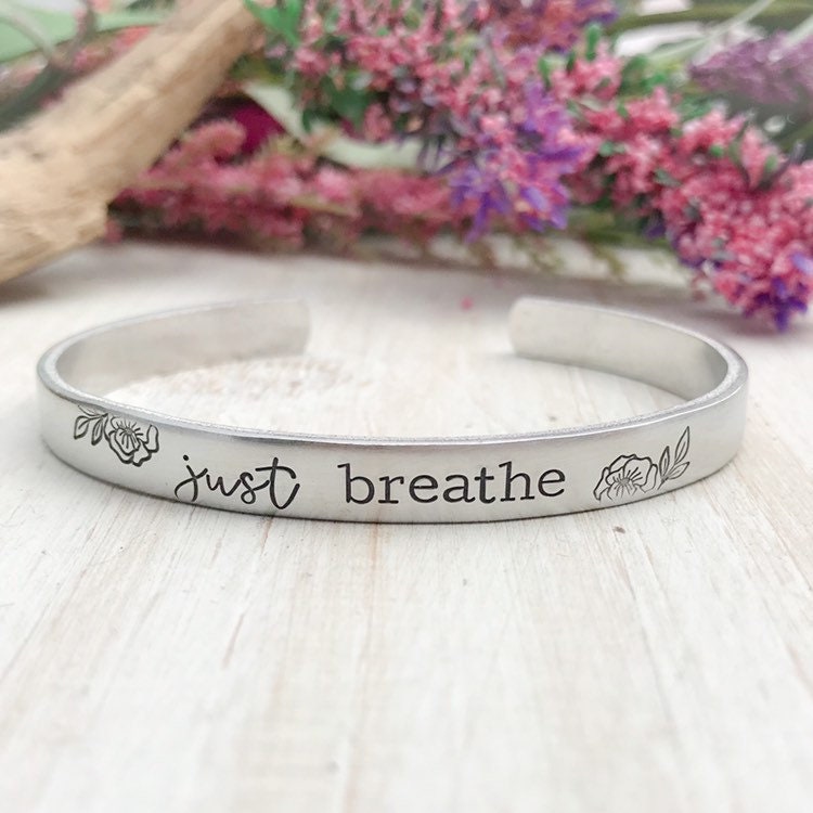 Just breathe bracelet--just breathe jewelry--breathe bracelet--yoga bracelet--meditation bracelet