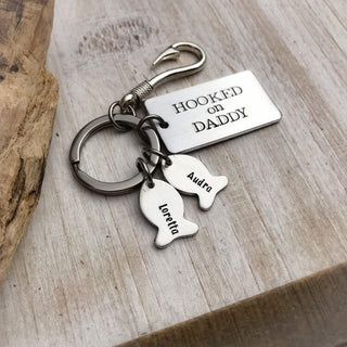 Daddy keychain--hooked on daddy keychain--kids name keychain--christmas gift--fathers day--personalized gift--dad gift