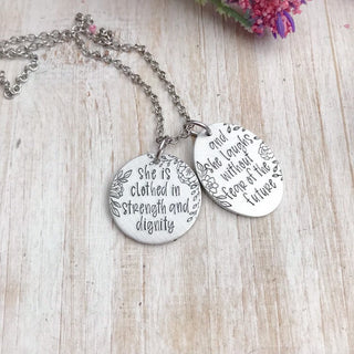 She is Clothed in Strength and Dignity Necklace
