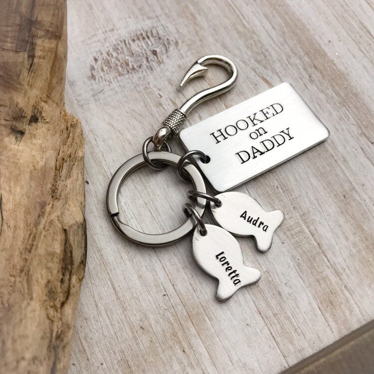 Daddy keychain--hooked on daddy keychain--kids name keychain--christmas gift--fathers day--personalized gift--dad gift