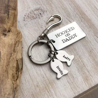 Daddy keychain--hooked on daddy keychain--kids name keychain--christmas gift--fathers day--personalized gift--dad gift