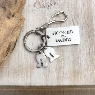 Daddy keychain--hooked on daddy keychain--kids name keychain--christmas gift--fathers day--personalized gift--dad gift