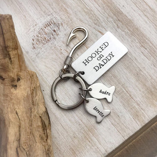 Daddy keychain--hooked on daddy keychain--kids name keychain--christmas gift--fathers day--personalized gift--dad gift