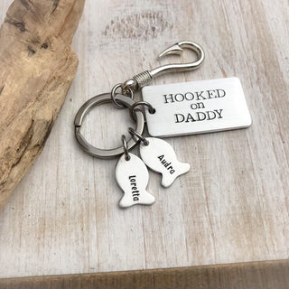 Daddy keychain--hooked on daddy keychain--kids name keychain--christmas gift--fathers day--personalized gift--dad gift