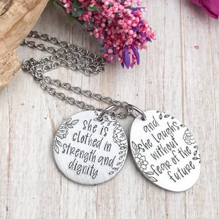 She is Clothed in Strength and Dignity Necklace