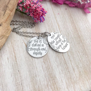 She is Clothed in Strength and Dignity Necklace