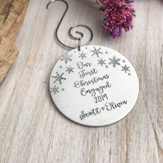 Personalized Christmas Ornament--Customized Holiday Ornament--Keepsake Stocking Stuffer--Engagement Gift--First Christmas Engaged