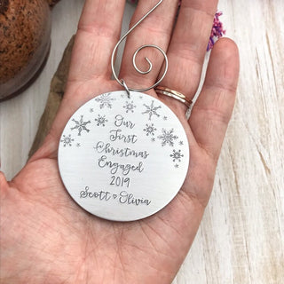 Personalized Christmas Ornament--Customized Holiday Ornament--Keepsake Stocking Stuffer--Engagement Gift--First Christmas Engaged