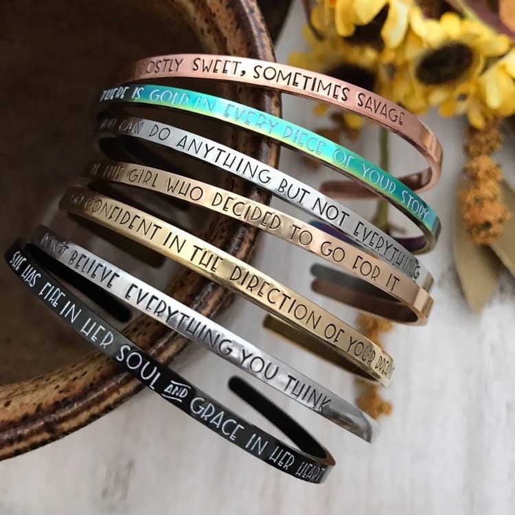 Customized inspirational mantra cuff bracelet--personalized--choose your quote--quote bracelet--stainless steel cuff--encouragement bracelet