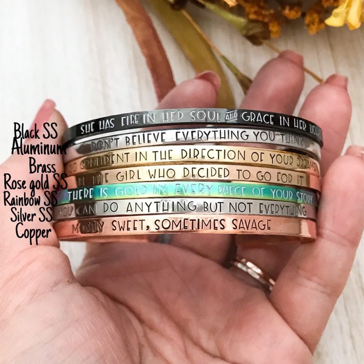 Customized inspirational mantra cuff bracelet--personalized--choose your quote--quote bracelet--stainless steel cuff--encouragement bracelet