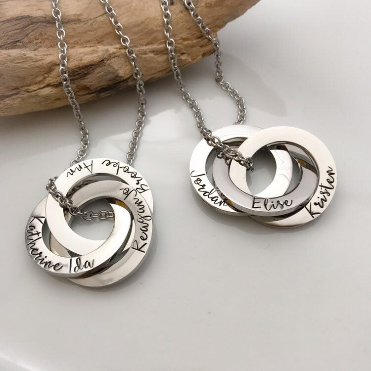 3 Ring necklace--Russian Ring Necklace--Interlocking Ring Necklace