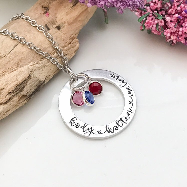 Birthstone necklace--Birthstone pendant Necklace--Mothers day gift--Birthstone Mothers necklace--Mothers name necklace--Custom Name necklace