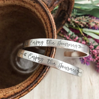 Enjoy the Journey bracelet--senior jewelry--graduation gift--skinny silver mantra cuff bracelet--team jewelry--volleyball-basketball