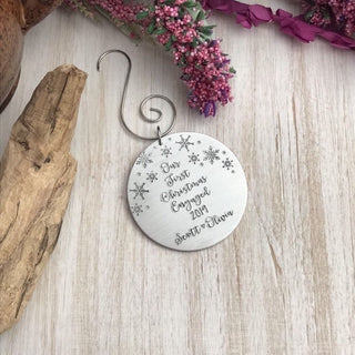Personalized Christmas Ornament--Customized Holiday Ornament--Keepsake Stocking Stuffer--Engagement Gift--First Christmas Engaged