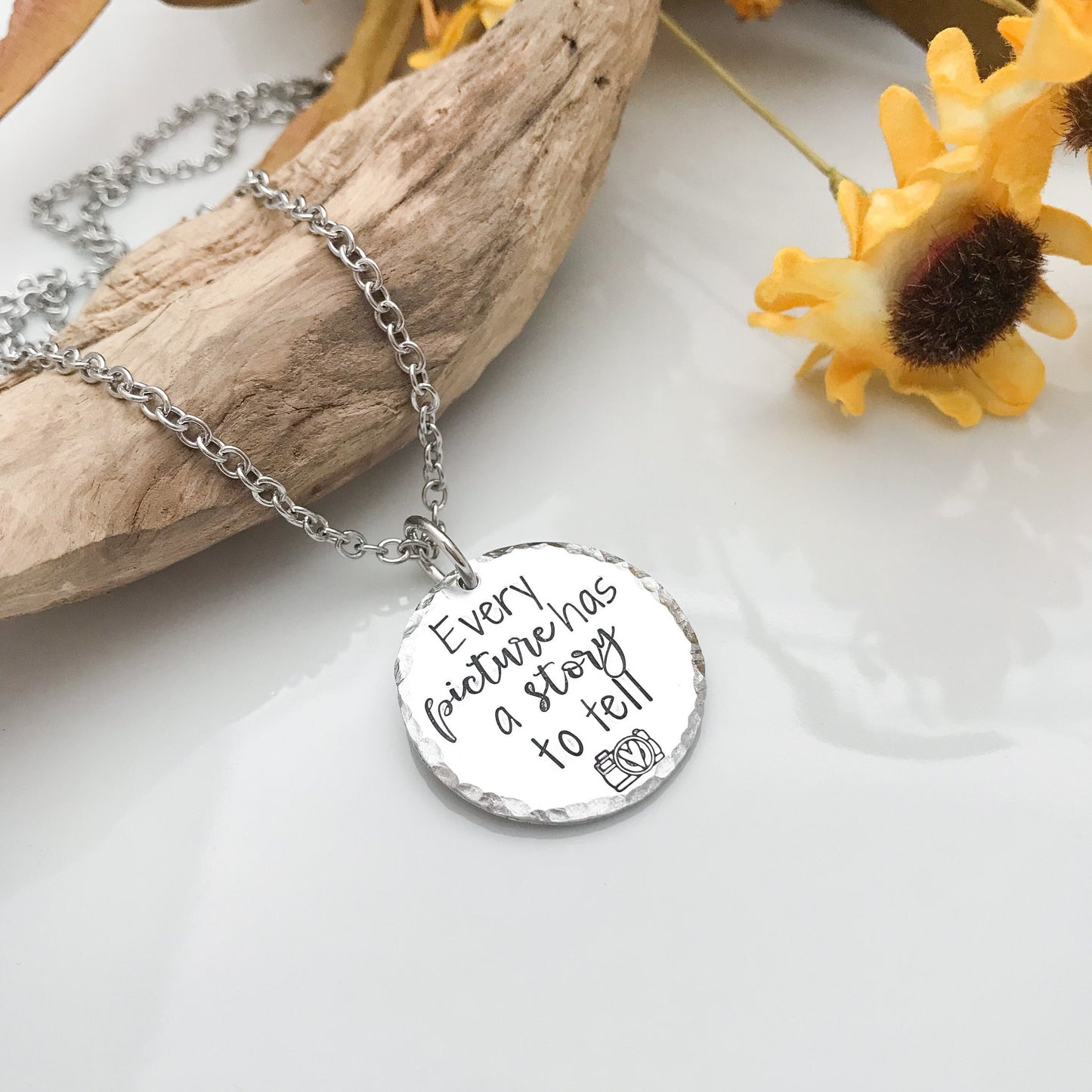 EVERY PICTURE has a story to tell necklace--memory necklace--photographer jewelry--camera jewelry--camera necklace--motivational necklace