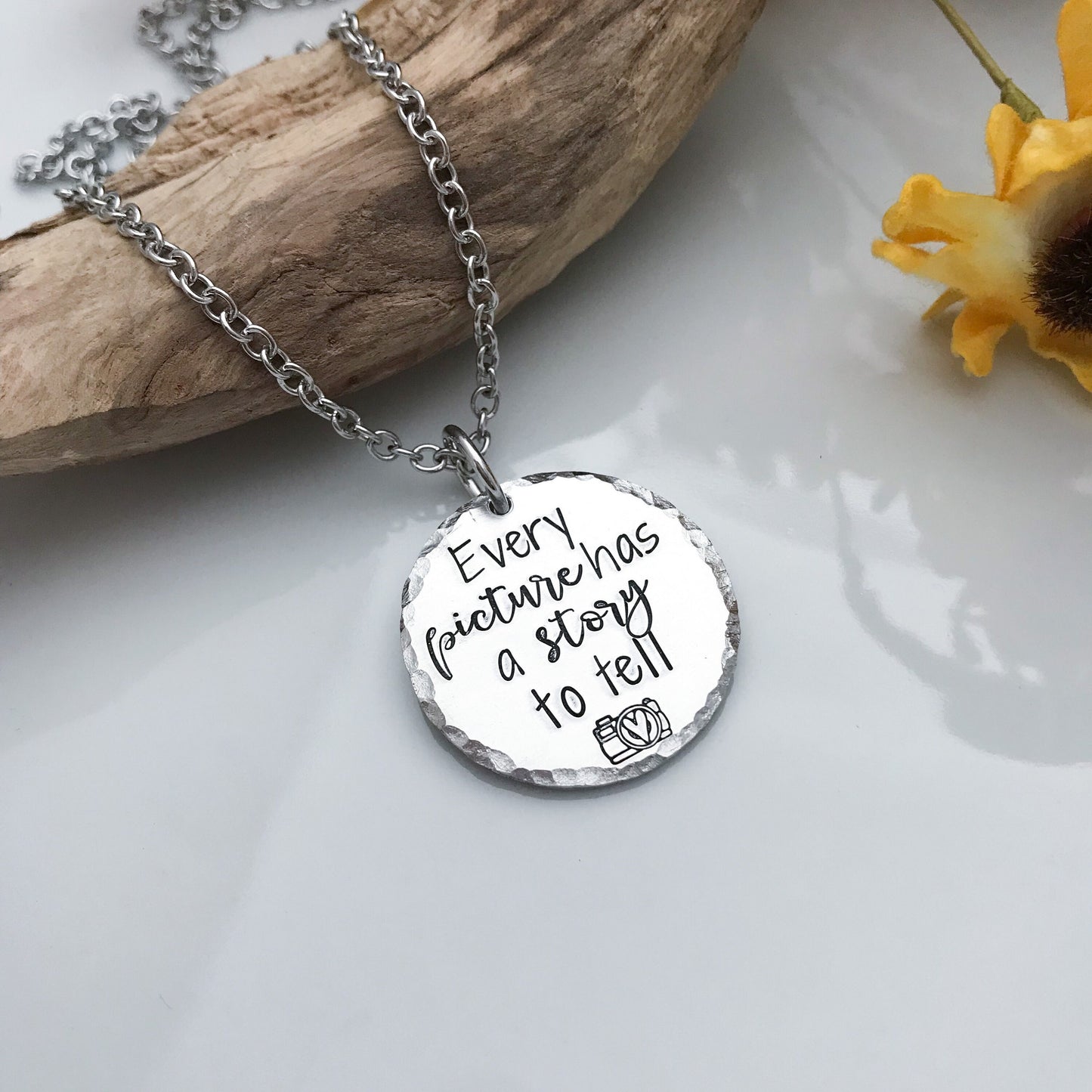 EVERY PICTURE has a story to tell necklace--memory necklace--photographer jewelry--camera jewelry--camera necklace--motivational necklace