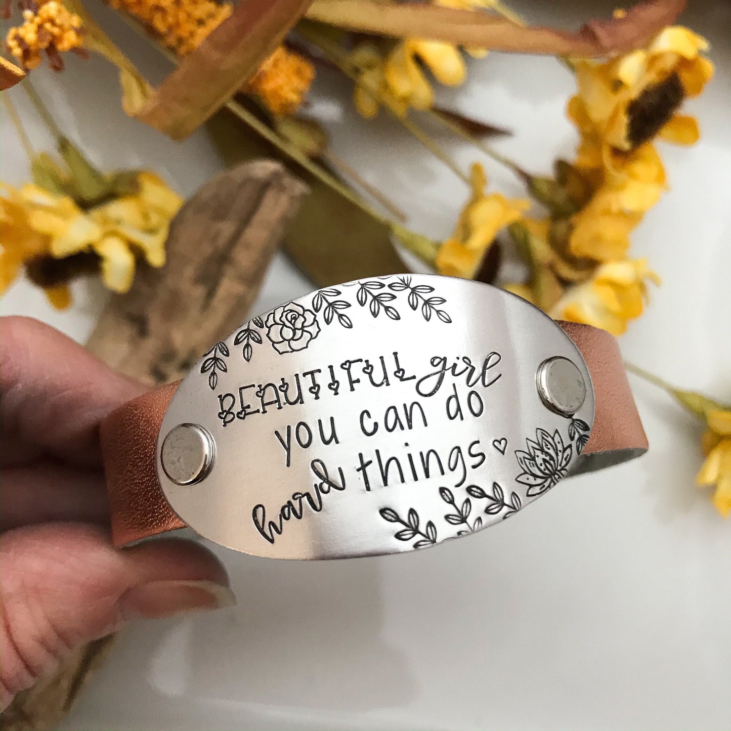 BEAUTIFUL GIRL, you can do hard things bracelet--encouragement gift--inspirational jewelry--motivational--cancer support gift--pretty girl
