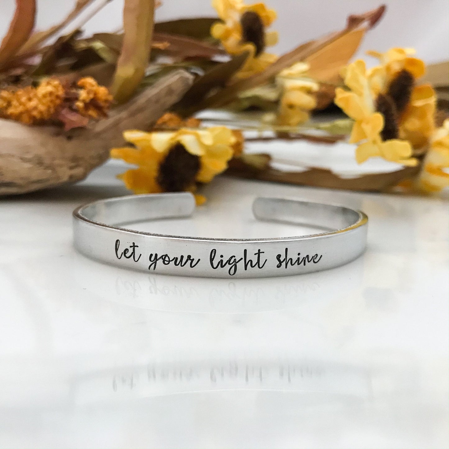 Let Your Light Shine Cuff Bracelet--hand stamped mantra bracelet--religious jewelry--friend gift--bible verse--christmas--gift under 20
