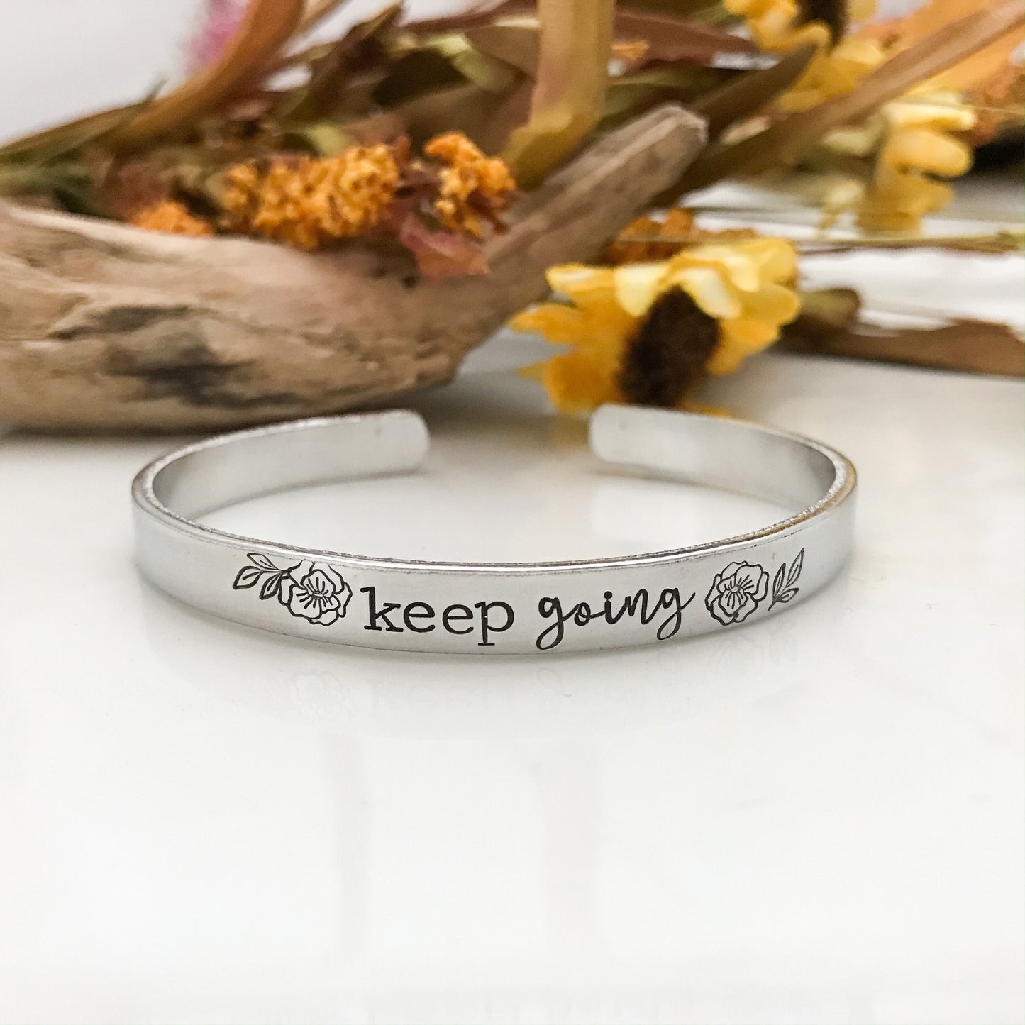 Keep Going Cuff Bracelet--Never Give Up--Encouragement Gift for Friend