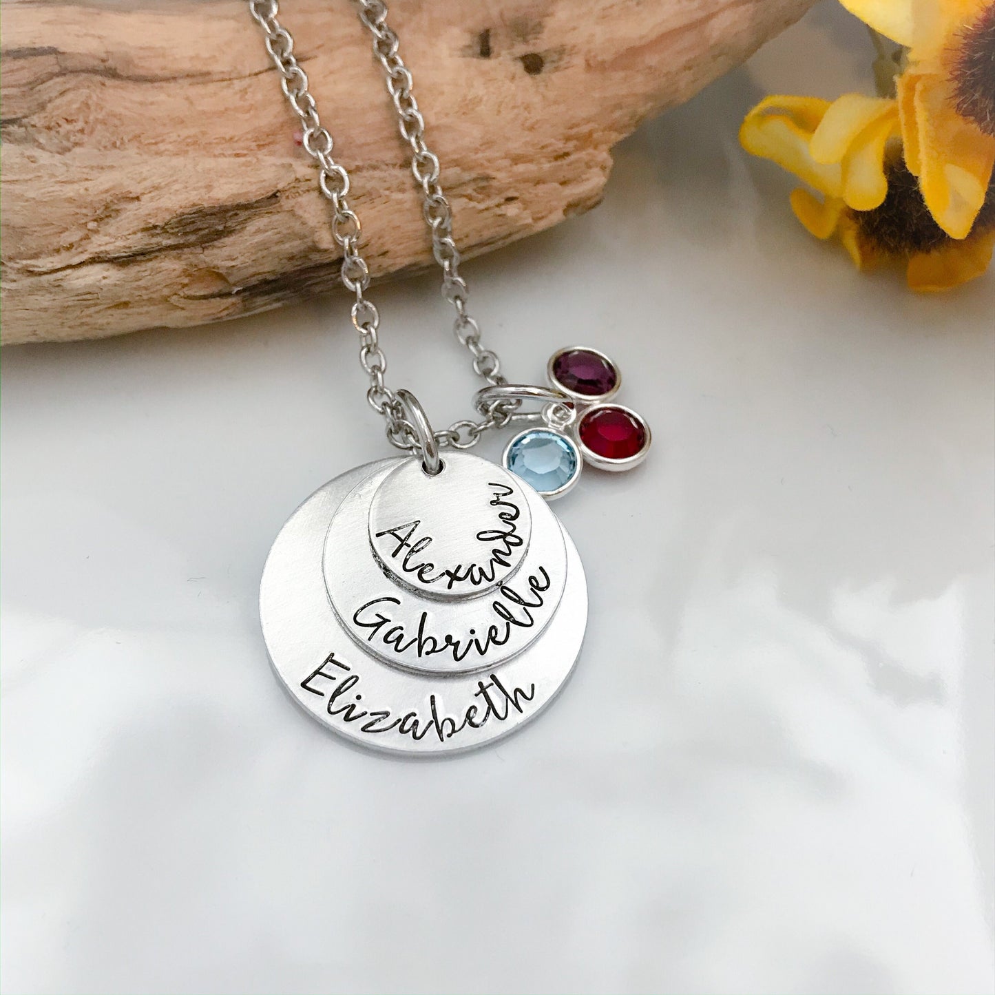Mothers birthstone Necklace--layered birthstone necklace--mothers name necklace