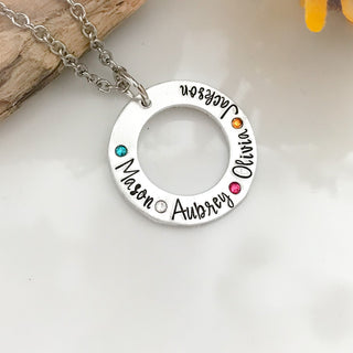 Mother's Washer Necklace With Birthstones