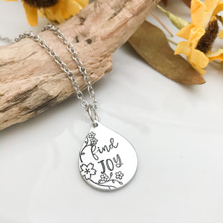 Find joy necklace--joy jewelry--mantra necklace--joy gift--joy quote--find the joy--choose joy