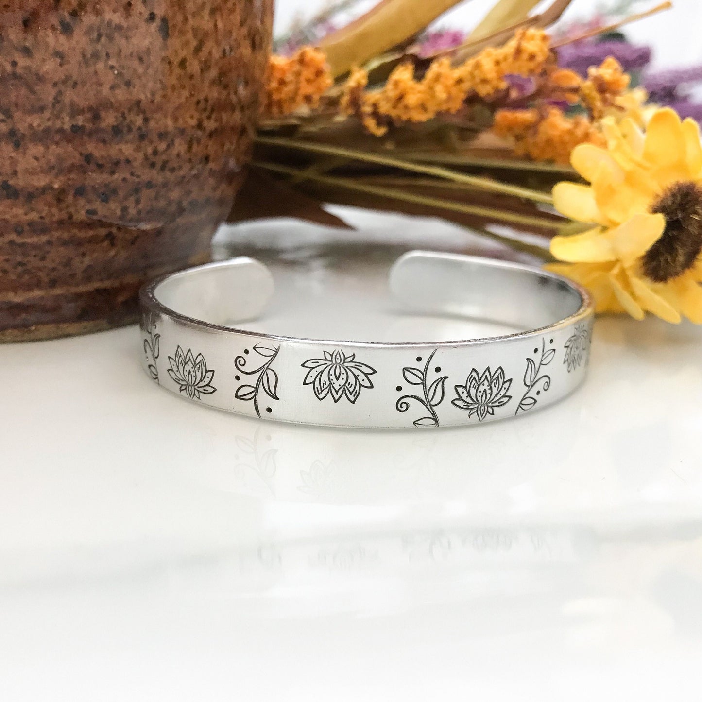 Floral lotus bracelet--yoga jewelry--lotus cuff