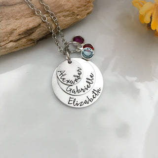 Mothers birthstone Necklace--layered birthstone necklace--mothers name necklace
