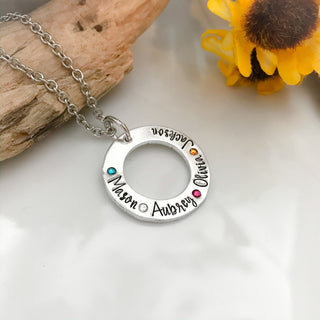 Mother's Washer Necklace With Birthstones