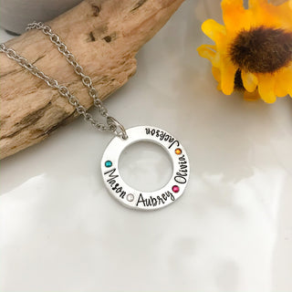 Mother's Washer Necklace With Birthstones