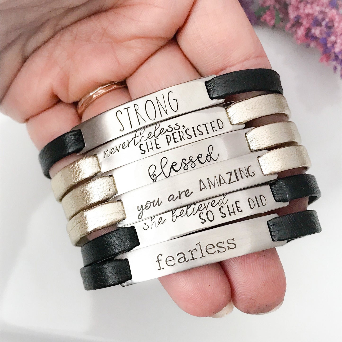 Word bracelet—custom bracelet—mantra bracelet—one word bracelet—word of the year bracelet—genuine leather bracelet