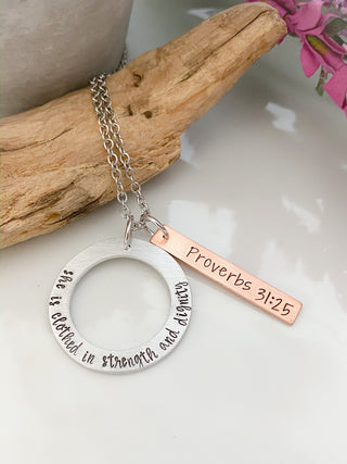She is Clothed in Strength and Dignity Necklace
