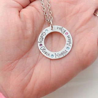 Mother's Washer Necklace With Birthstones